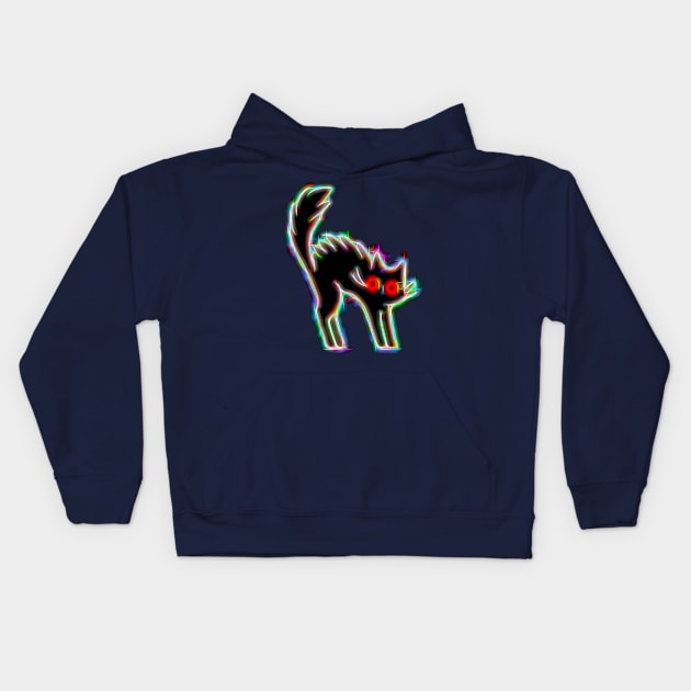 Black Cat Glitch Electric Shocked Neon Glow Kids Hoodie by Mr.PopArts